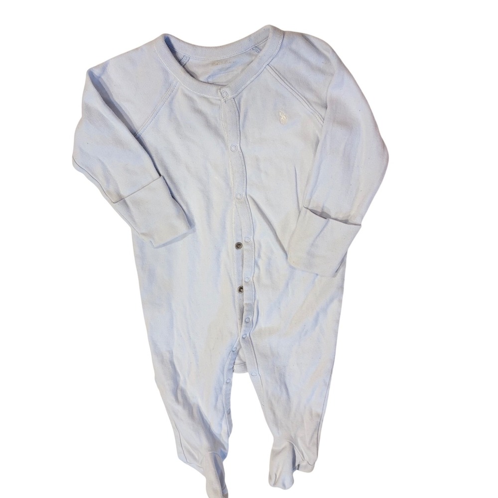 Ralph Lauren Baby Boy Light Blue Footed Sleeper Snap Front One Piece 9M
